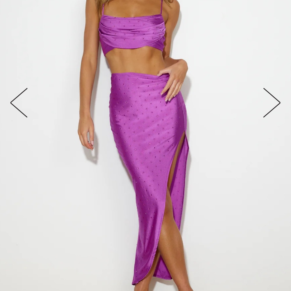 Magenta bedazzled satin set from hello Molly.